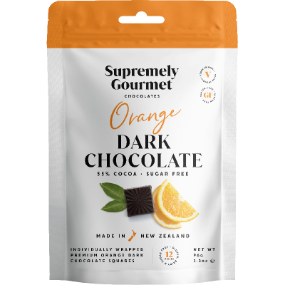 Supremely Gourmet Orange Dark Chocolate Squares 12 Piece NET WEIGHT 96g