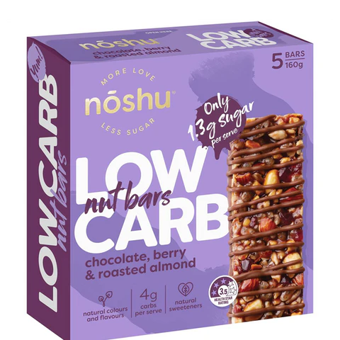 Noshu Low Carb Nut Bars Chocolate, Berry & Roasted Almond 5x32g