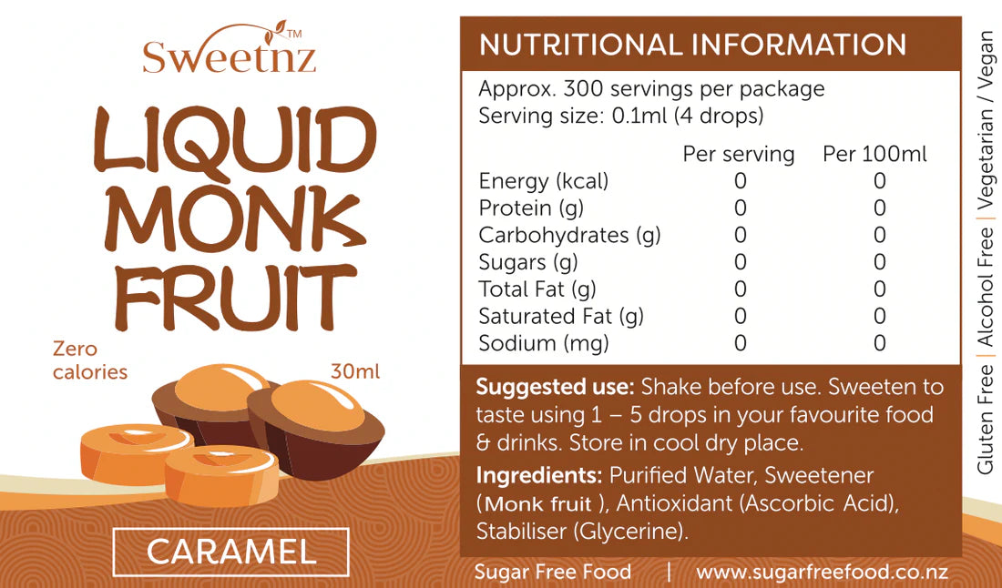 Sweet Nz Liquid Monk Fruit Drops - Caramel 30ml