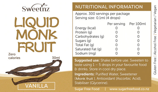 Sweet Nz Liquid Monk Fruit Drops- Vanilla 30ml