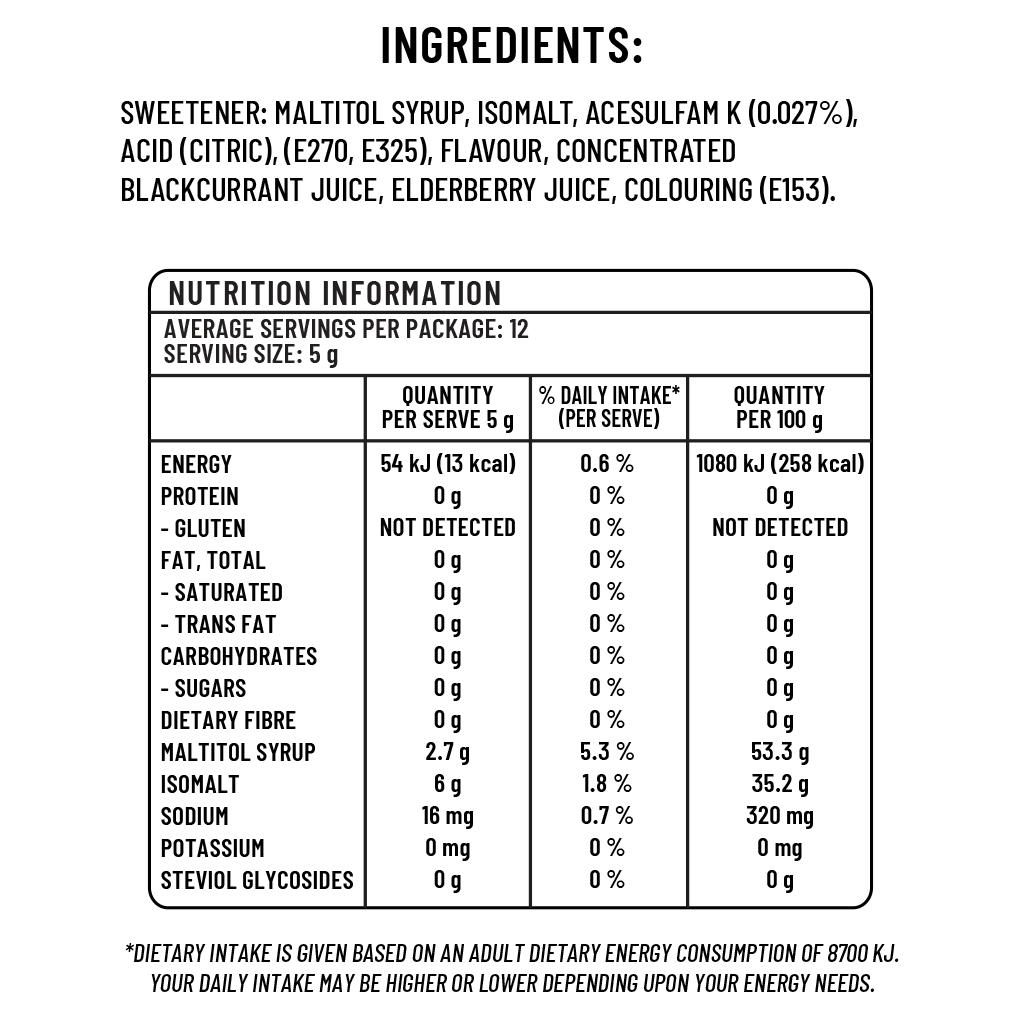 Sugarless Confectionery Hard Boiled Candy Blackcurrant 70g