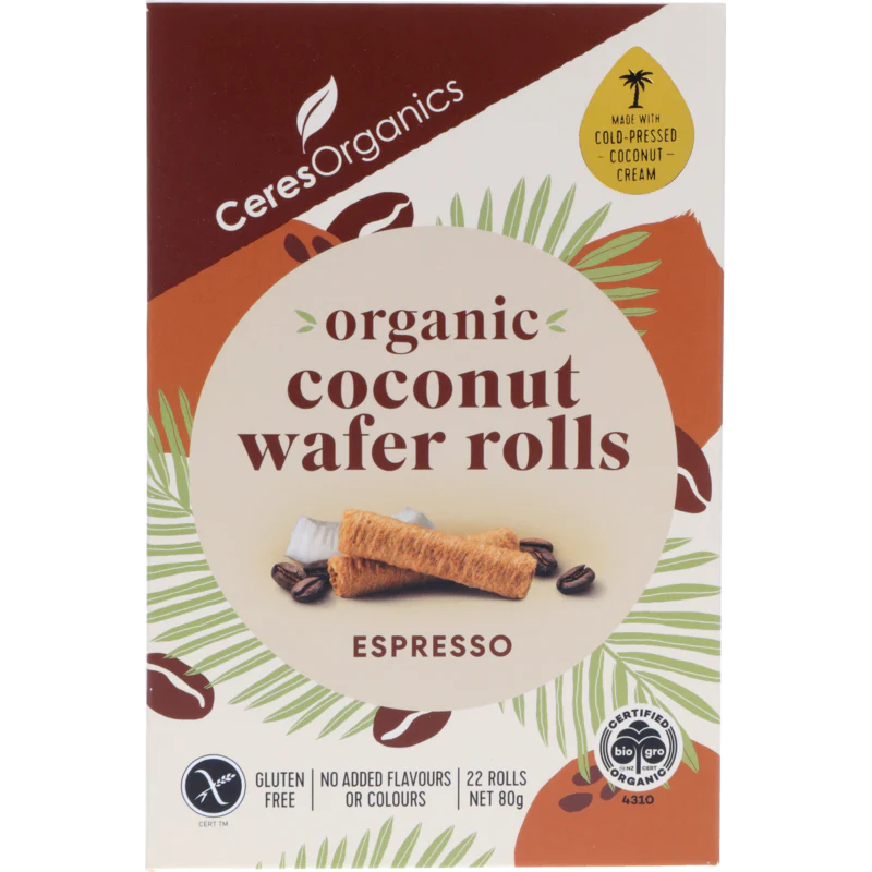 Ceres Organic Coconut Wafer Rolls, Espresso - 80g