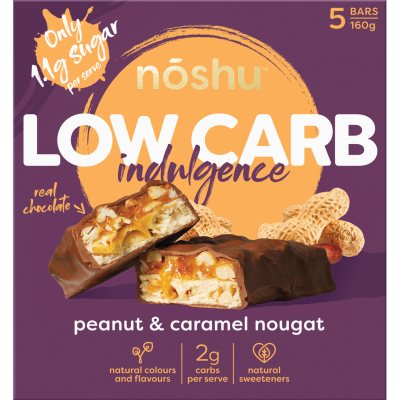 Noshu Low Carb Peanut & Caramel Nougat Indulgence Bars 5 x 32g