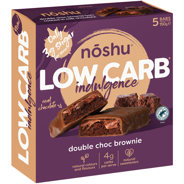 Noshu Low Carb Indulgence Double Choc Brownie Muesli Bars 5 x 30g