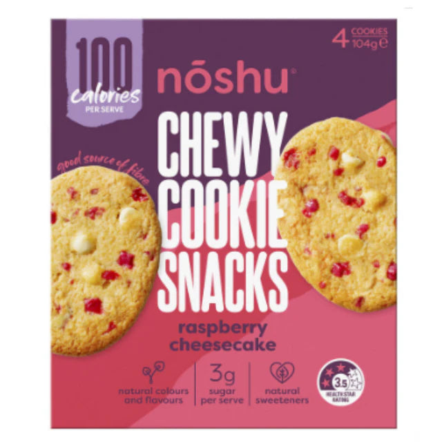 Noshu Chewy Cookie Snacks Raspberry Cheesecake| 104g x 4 Cookies