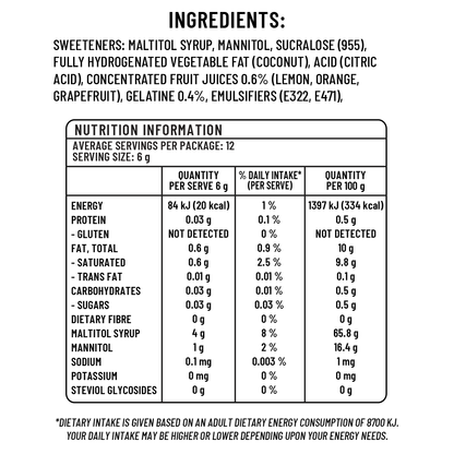 Sugarless Confectionery Citrus Fruit Chews 70g