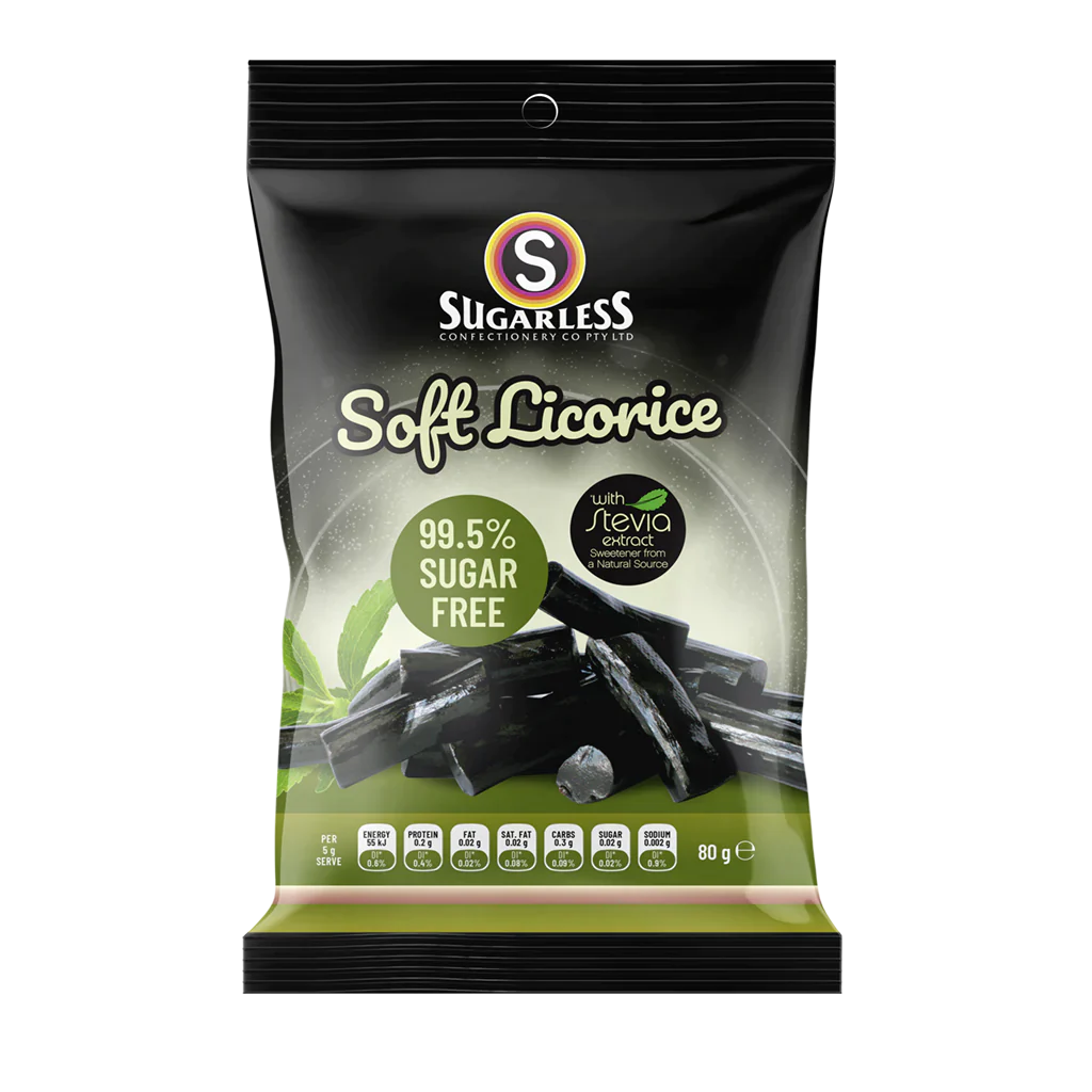 Sugarless Confectionery Soft Black Licorice 80g