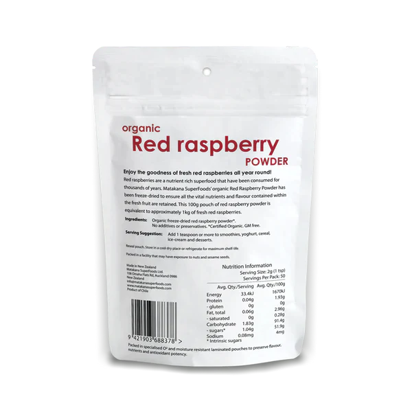 Matakana Organic Red Raspberry 100g – simplywholefoodsnz