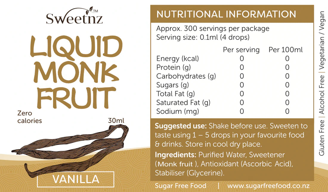 Sweet Nz Liquid Monk Fruit Drops- Vanilla 30ml
