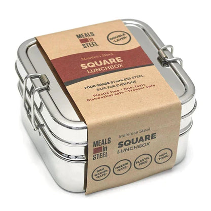 Meals In Steels Twin Layer Square Shape Lunchbox | Stainless Steel