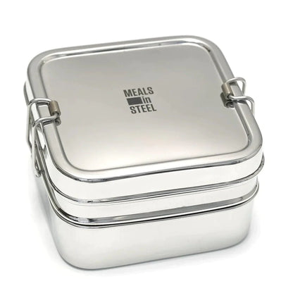 Meals In Steels Twin Layer Square Shape Lunchbox | Stainless Steel